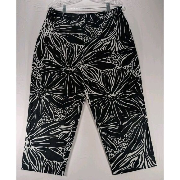 Talbots Black White Floral High Rise Wide Leg Stretch Capri Pant Womens 14 - Picture 1 of 9